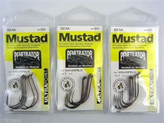 10 Packs of Mustad 92604NPBLN Penetrator Chemically Sharp Fishing Hooks