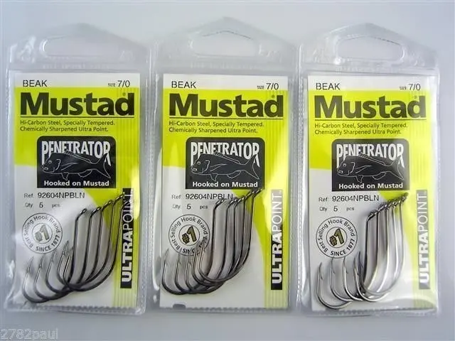 10 Packs of Mustad 92604NPBLN Penetrator Chemically Sharp Fishing Hooks