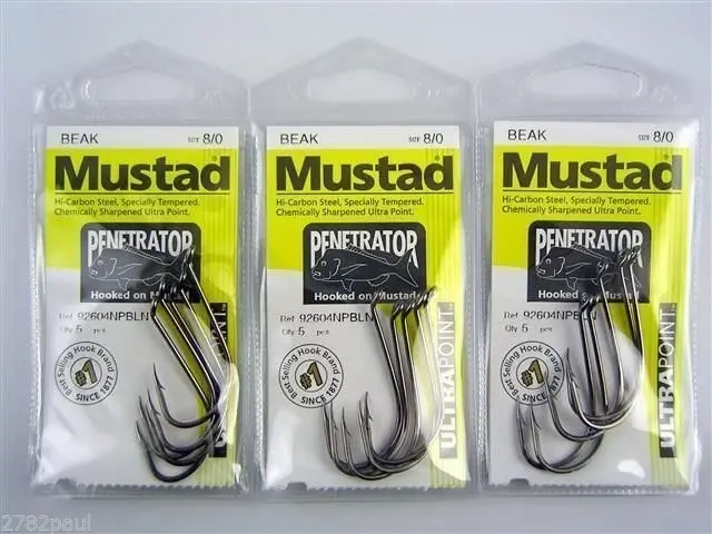 10 Packs of Mustad 92604NPBLN Penetrator Chemically Sharp Fishing Hooks