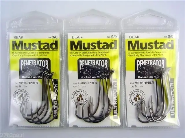 10 Packs of Mustad 92604NPBLN Penetrator Chemically Sharp Fishing Hooks