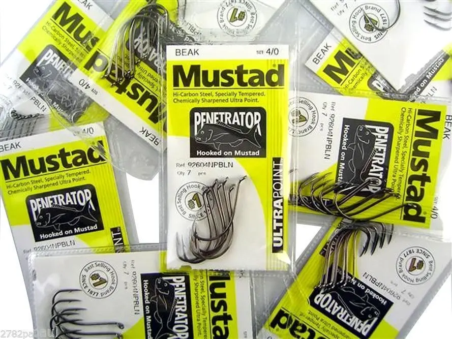 10 Packs of Mustad 92604NPBLN Penetrator Chemically Sharp Fishing Hooks