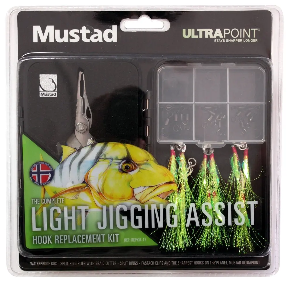 Mustad Light Jigging Assist Hook Replacement Kit with Split Ring Pliers