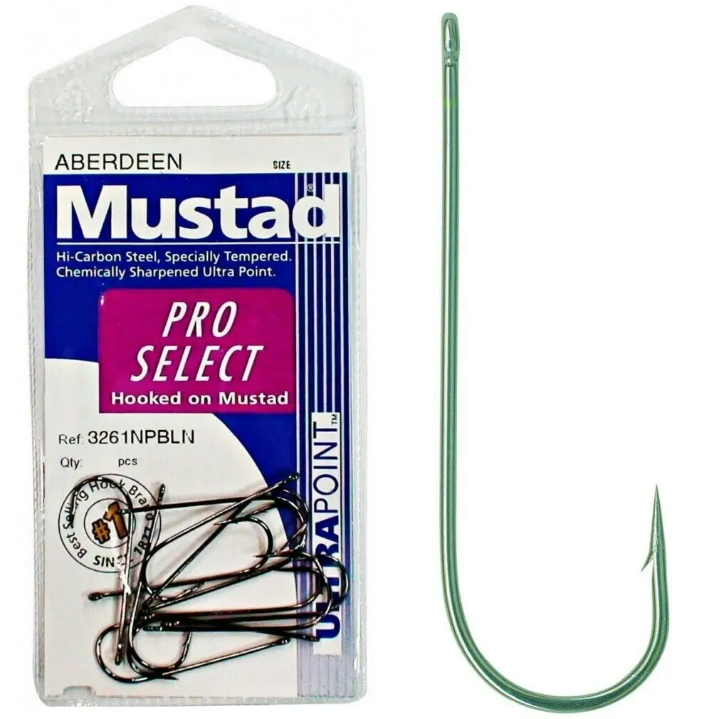 1 Packet of Mustad 3261NPBLN Aberdeen Long Shank Fishing Hooks - Black Nickel