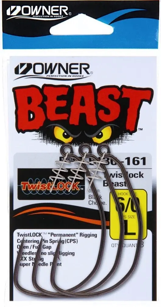 1 Packet of Owner Beast 5130 Unweighted Hooks with Twistlock Centering Pins