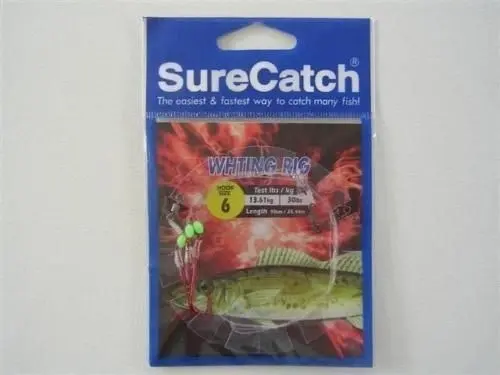 Surecatch Whiting Rig with Size 6 Chemically Sharpened Hooks and Lumo Beads