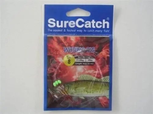 Surecatch Whiting Rig with Size 8 Chemically Sharpened Hooks and Lumo Beads