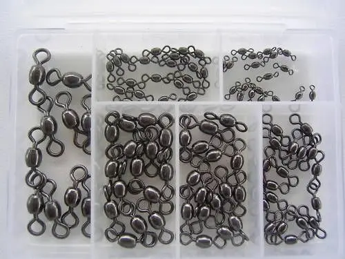 100 x Surecatch Assorted Black Crane Swivels in Fishing Tackle Box