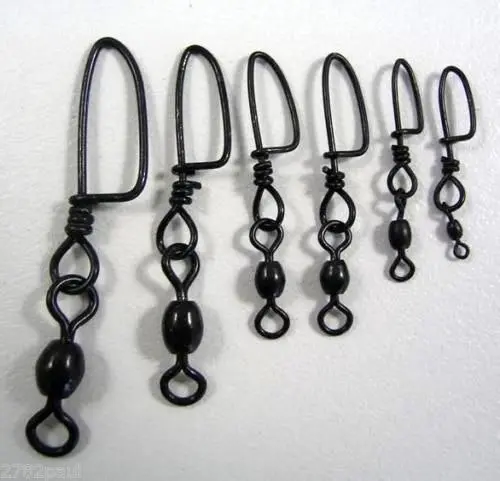 60 x Surecatch Assorted Black Crane Swivels with Coastlock Snaps in Tackle Box