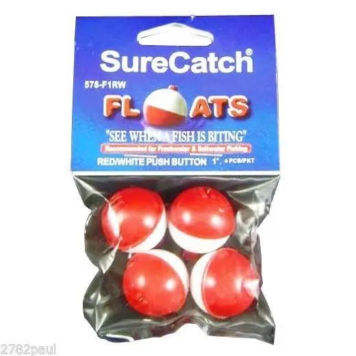 4 X 1 Inch Red and White Push Button Fishing Floats