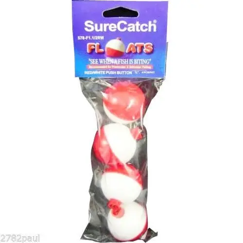 4 X 1 1/2 Inch Red and White Push Button Fishing Floats