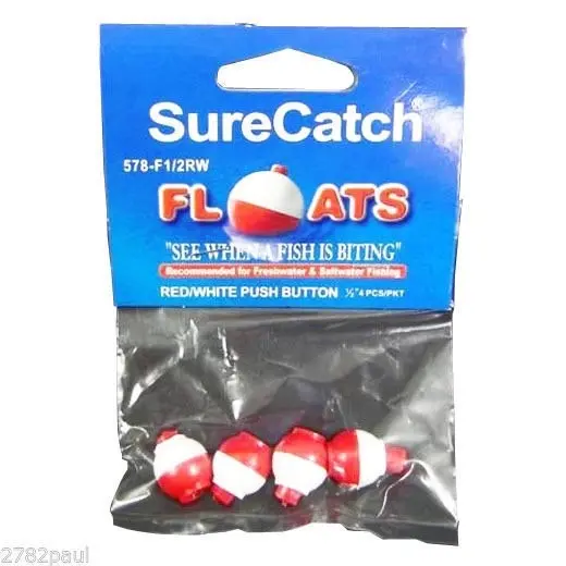 4 X 1/2 Inch Red and White Push Button Fishing Floats