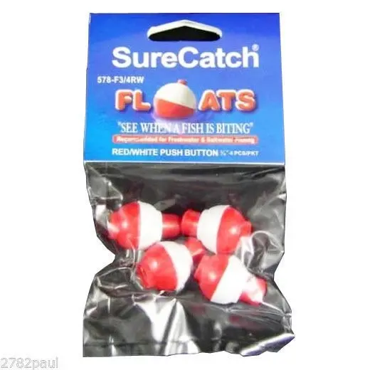 4 X 3/4 Inch Red and White Push Button Fishing Floats