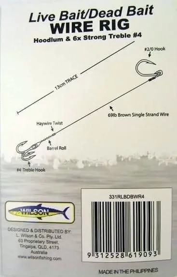 Wilson Live Bait/Dead Bait Wire Rig - #2 Treble & Hoodlum - 69lb Wire Trace