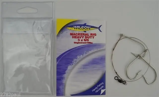 Wilson Heavy Duty Mackerel Fishing Rig 3x6/0 Hook-Set Up-69lb Single Strand Wire