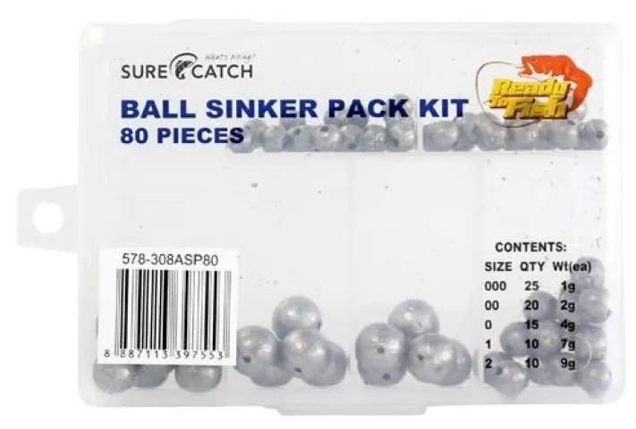 80 Ball Sinkers in Tackle Box - Surecatch Assorted Ball Sinker Pack