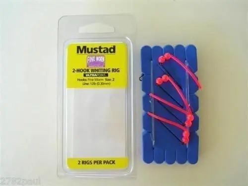 Mustad Size 2 Fine Worm 2 Hook Whiting Fishing Rig 2 Pk