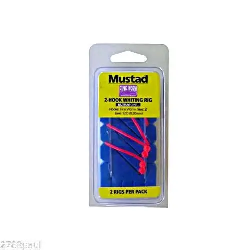 Mustad Size 2 Fine Worm 2 Hook Whiting Fishing Rig 2 Pk