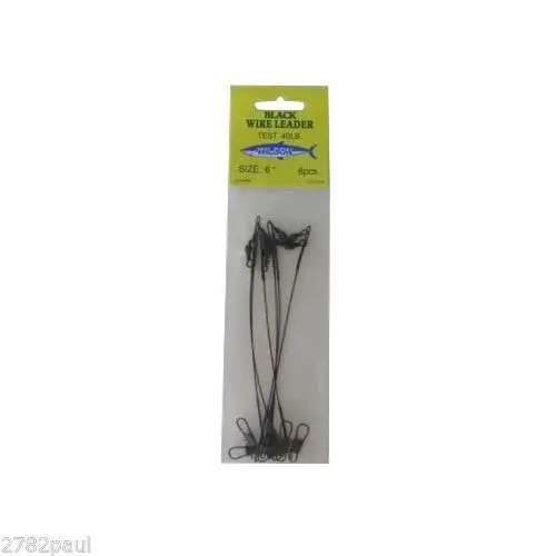 6 x Wilson 6 Inch x 40lb Black Wire Fishing Trace with Barrel Swivel & Interlock Snaps