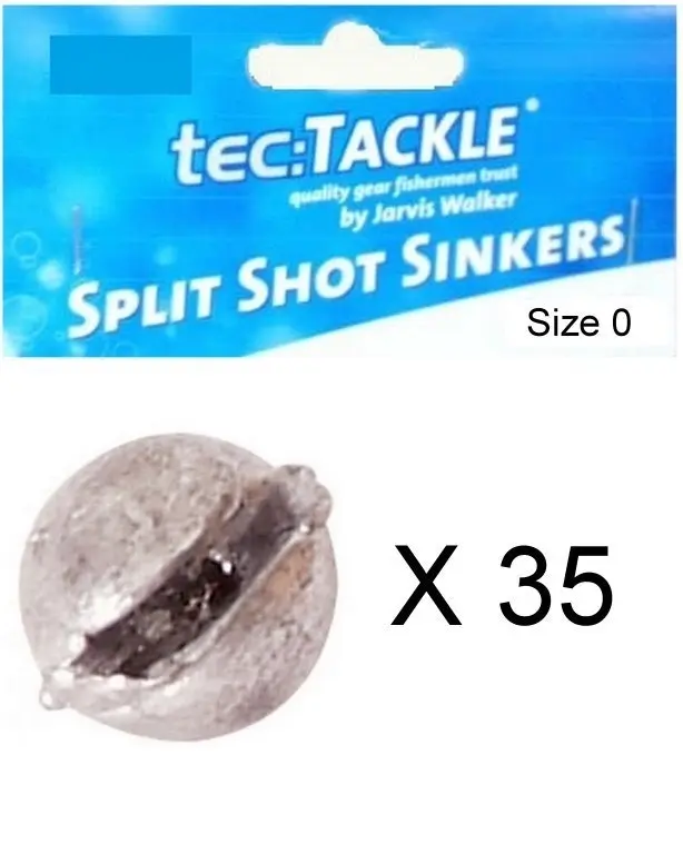 35 x Jarvis Walker 0 Split Shot Sinkers - Pre Packed 0 Split Shot Fishing Sinkers