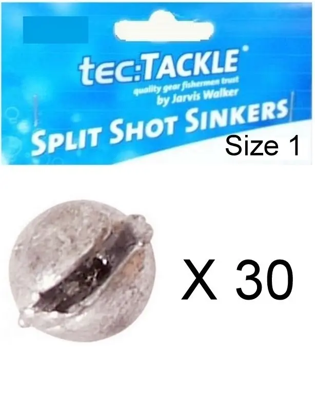 30 x Jarvis Walker 1 Split Shot Sinkers -Pre Packed 1 Split Shot Fishing Sinkers