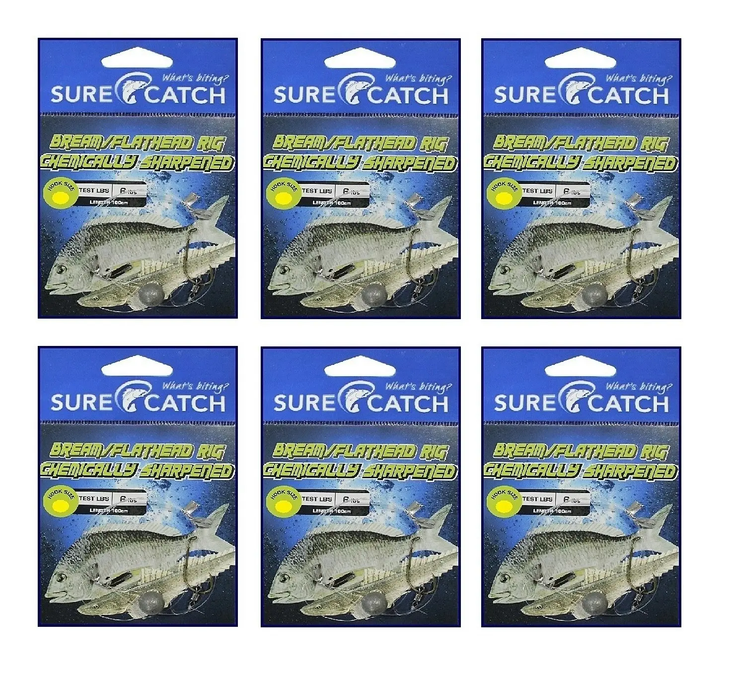 6 Pack of Surecatch Pre-Tied Bream/Flathead Rigs with Chemically Sharpened Hooks