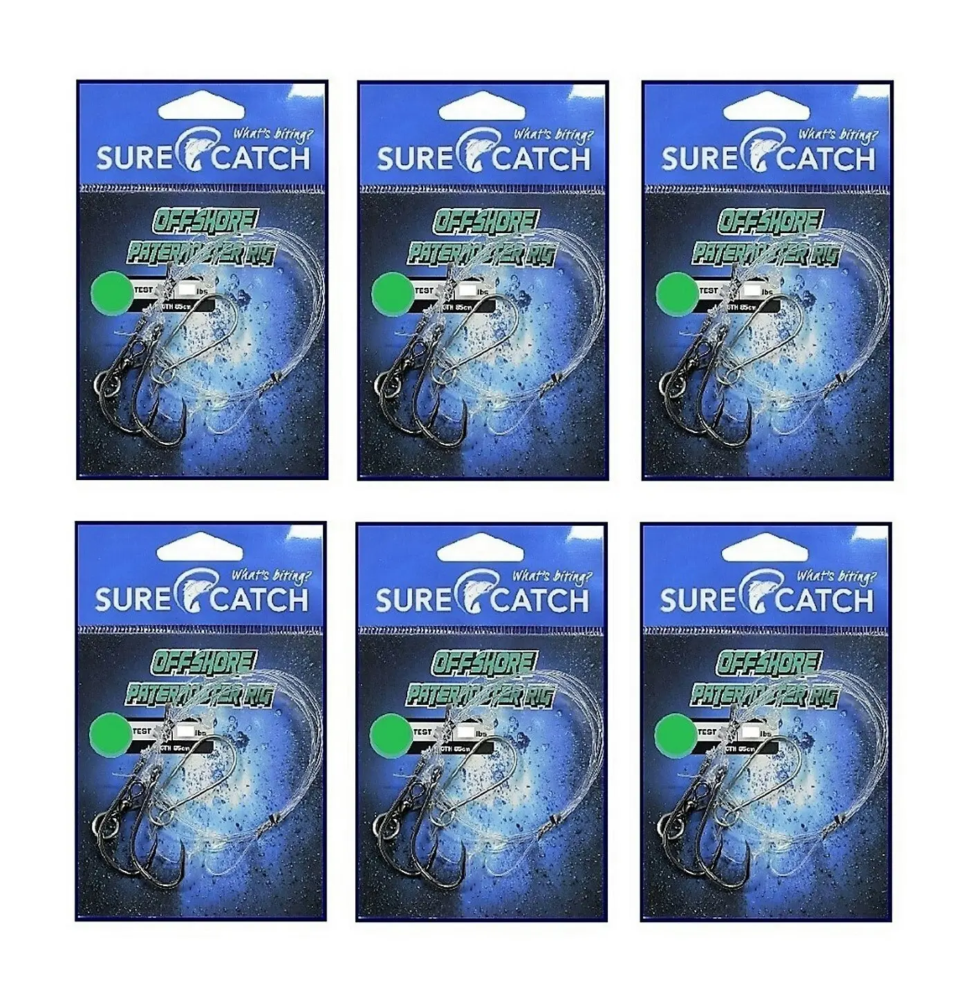 6 Pack of Surecatch 60lb Offshore Paternoster Fishing Rigs-Chemical Sharp Hooks