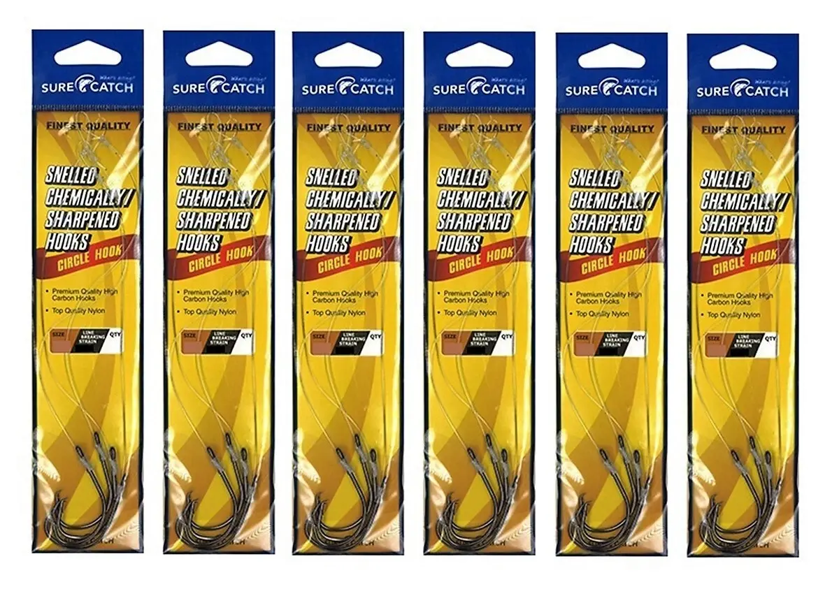 6 Packets of Surecatch Snelled Chemically Sharpened Circle Hook Rigs