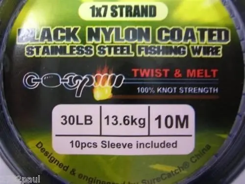 10m of Twist & Melt Stainless Steel Black Nylon Coated Fishing Wire