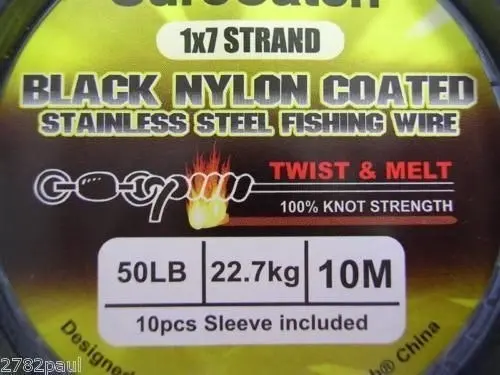 10m of Twist & Melt Stainless Steel Black Nylon Coated Fishing Wire