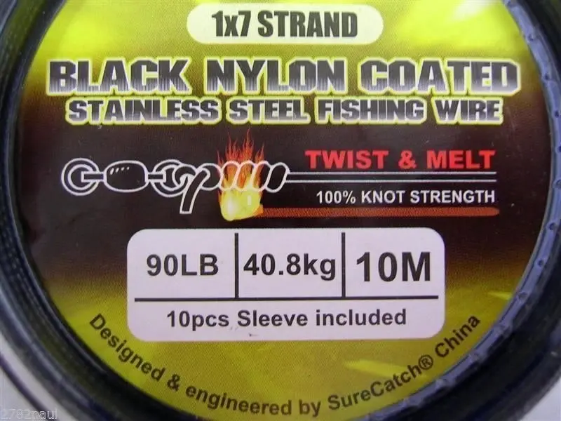 10m of Twist & Melt Stainless Steel Black Nylon Coated Fishing Wire