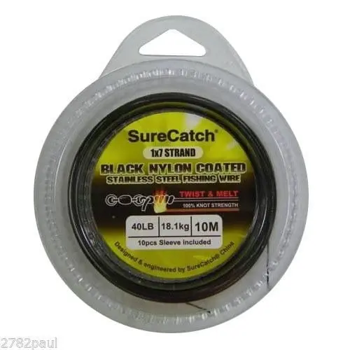 10m of Twist & Melt Stainless Steel Black Nylon Coated Fishing Wire