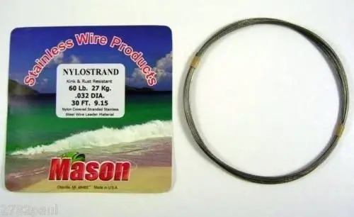 30ft Coil of Bright Nylostrand Stainless Steel Fishing Wire Leader Material