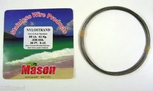 30ft Coil of Bright Nylostrand Stainless Steel Fishing Wire Leader Material