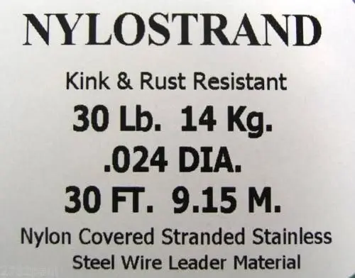 30ft Coil of Bright Nylostrand Stainless Steel Fishing Wire Leader Material