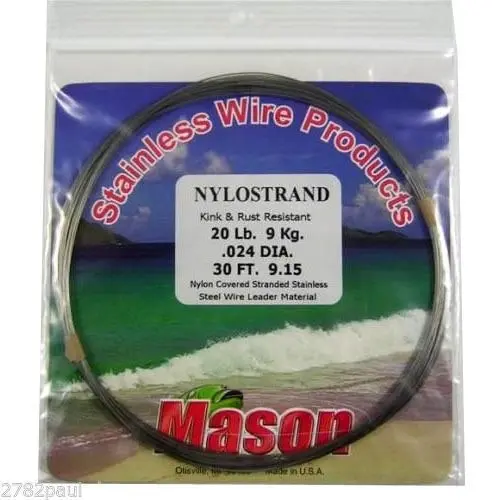 30ft Coil of Bright Nylostrand Stainless Steel Fishing Wire Leader Material