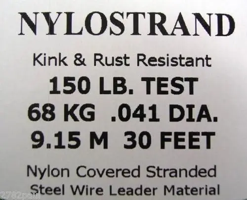 30ft Coil of Black Nylostrand Stainless Steel Fishing Wire Leader Material