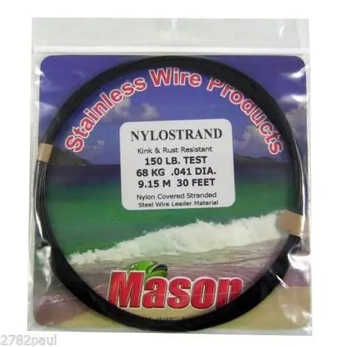 30ft Coil of Black Nylostrand Stainless Steel Fishing Wire Leader Material