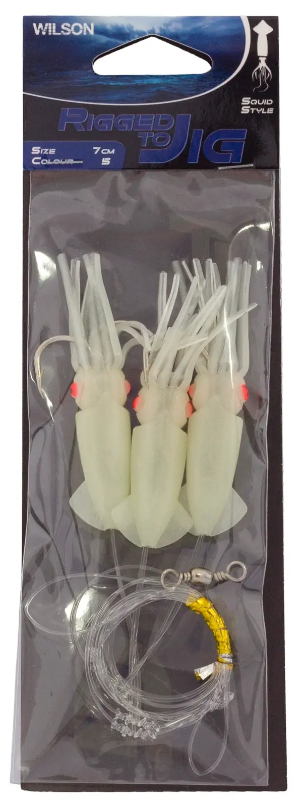 Wilson 7cm Rigged to Jig Rig - Three Hook Squid Style Jig - Fully UV Active