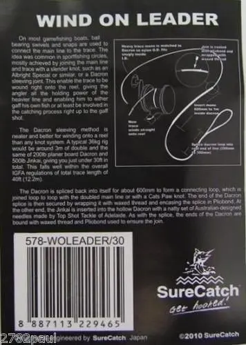 1 Packet of Surecatch Dacron Sleeved 1.5m Wind On Leader - Mono Fishing Leader