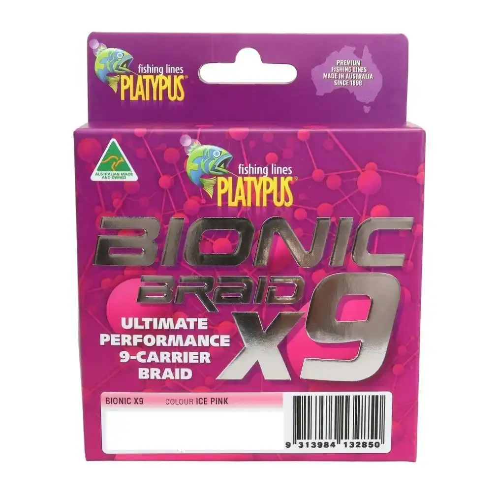 300m Spool Of Platypus Bionic X9 Braided Fishing Line - Hot Pink 9-Carrier Braid