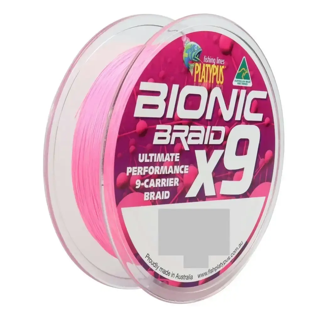 300m Spool Of Platypus Bionic X9 Braided Fishing Line - Hot Pink 9-Carrier Braid