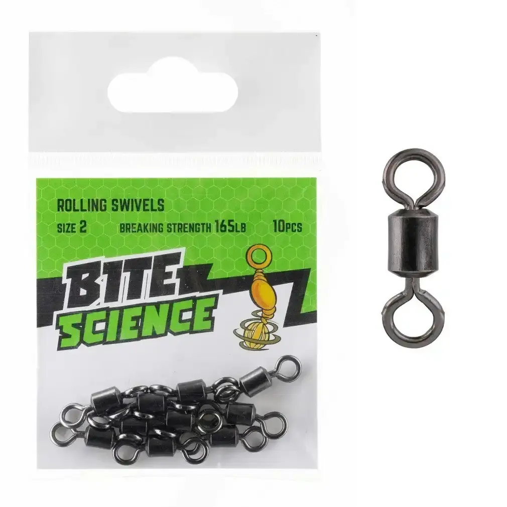 10 Pack of Bite Science Black Rolling Fishing Swivels