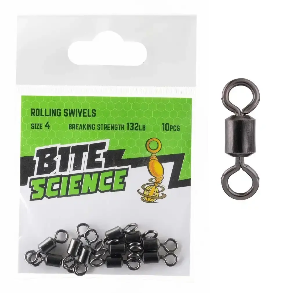 10 Pack of Bite Science Black Rolling Fishing Swivels