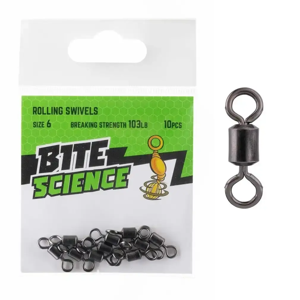 10 Pack of Bite Science Black Rolling Fishing Swivels