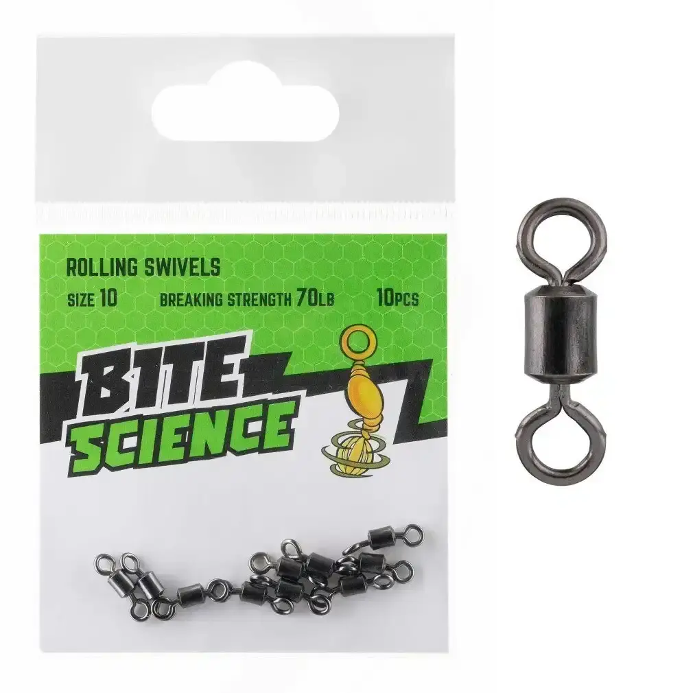 10 Pack of Bite Science Black Rolling Fishing Swivels