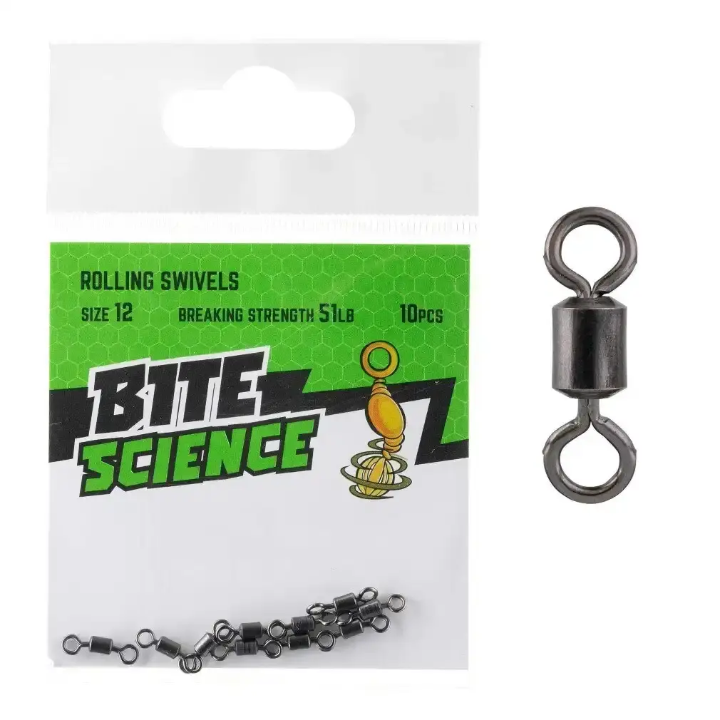 10 Pack of Bite Science Black Rolling Fishing Swivels