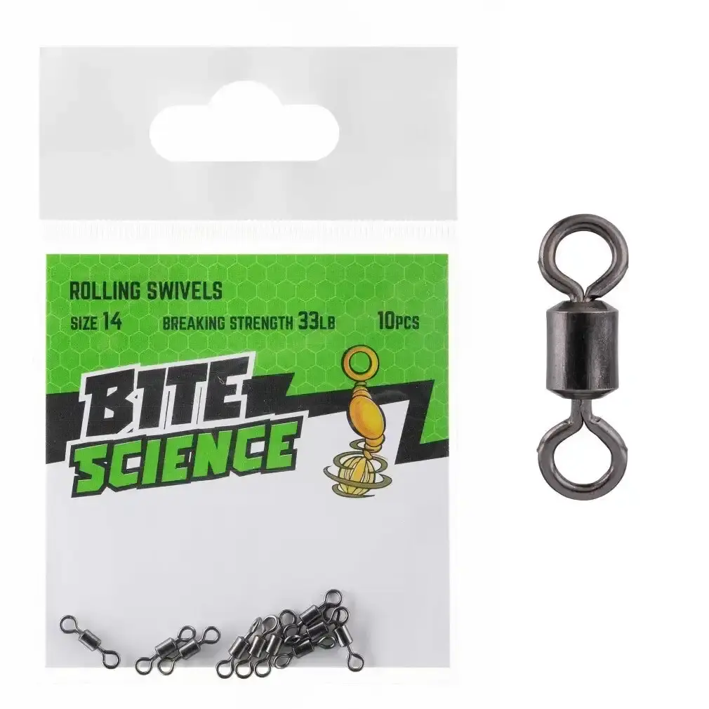 10 Pack of Bite Science Black Rolling Fishing Swivels