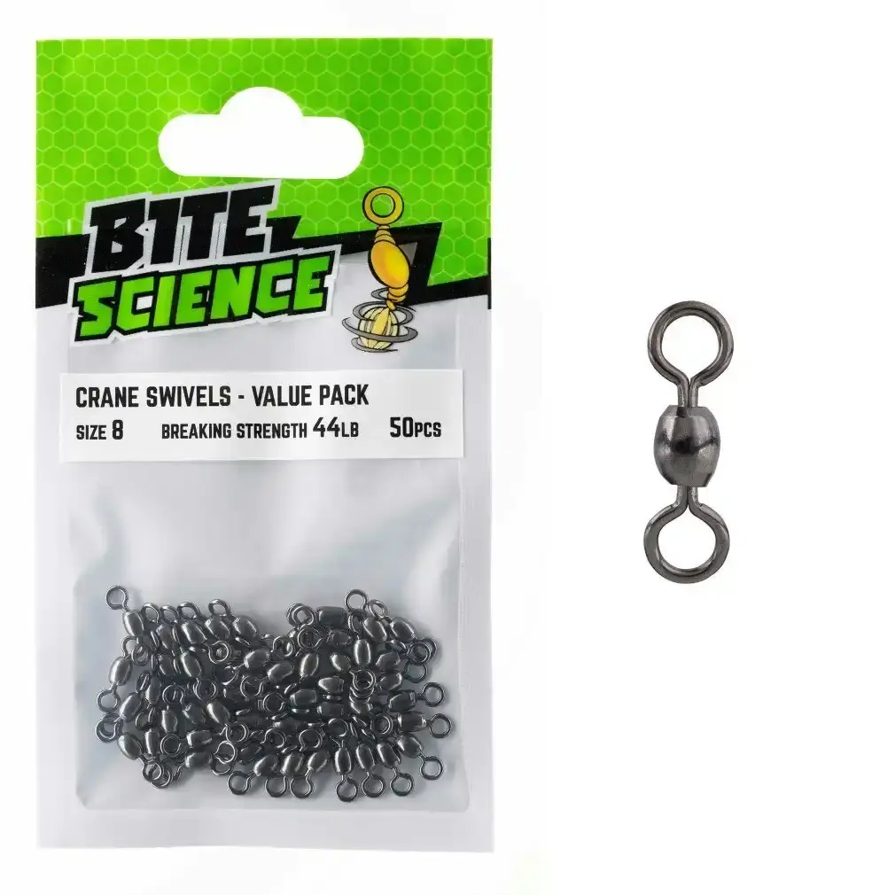 50 Pack of Bite Science Black Crane Fishing Swivels