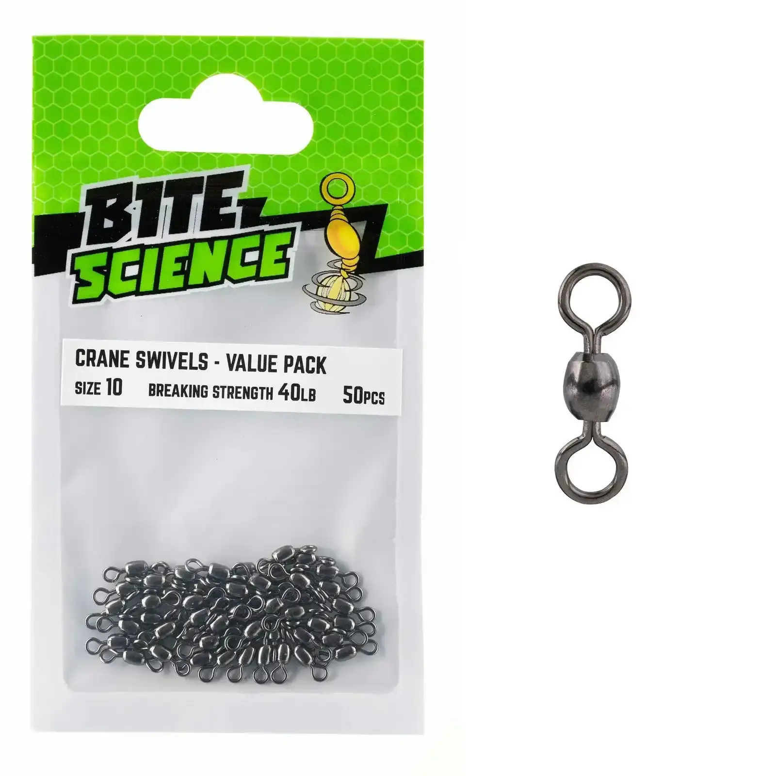 50 Pack of Bite Science Black Crane Fishing Swivels