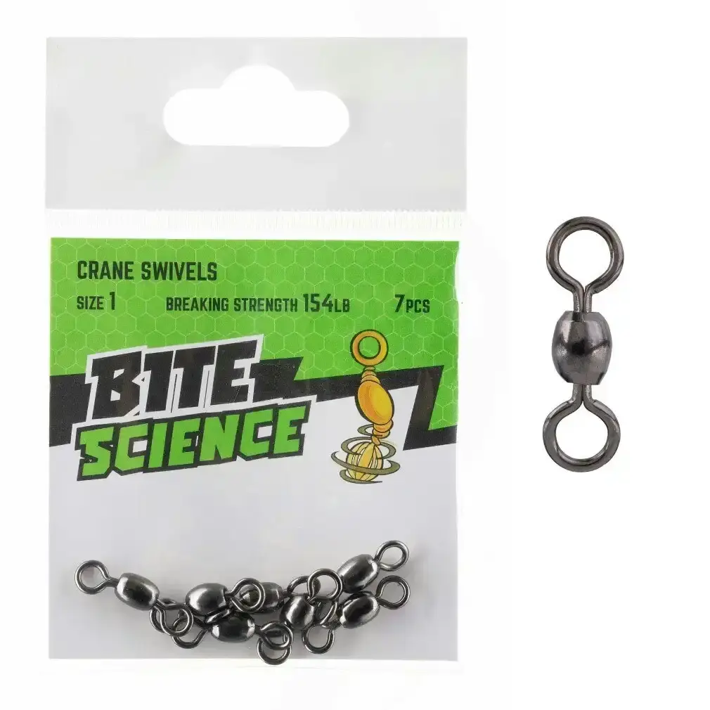 7 Pack of Bite Science Black Crane Fishing Swivels